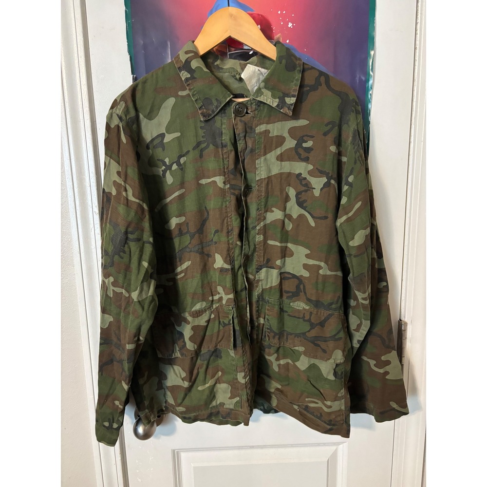 Field and Fireside Mens Camo Chore Jacket Woodland Utility Shirt Made in USA 70s